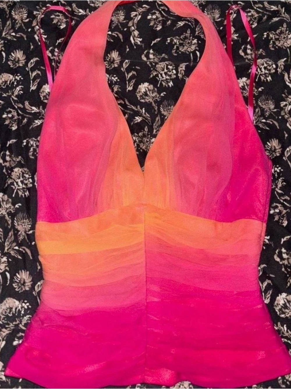 Cache Pink and Orange Halter V-Neck Ombre Camisole
